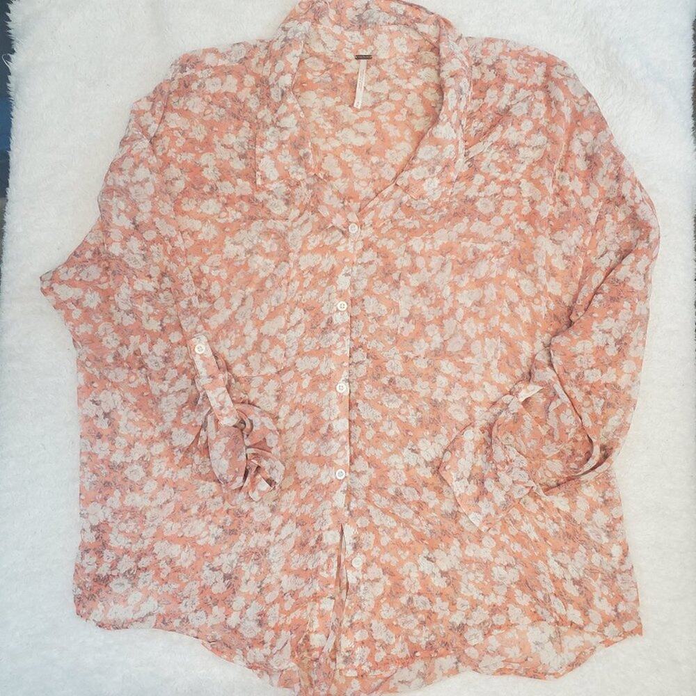 Free People Sheer Floral 3/4th Sleeve Blouse